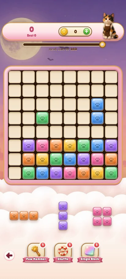 Puzzle board filled with colorful paw blocks